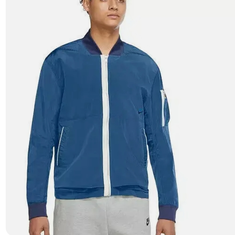 NEW Nike Men's Sportswear Lined Bomber Jacket Blue and White Size Medium
